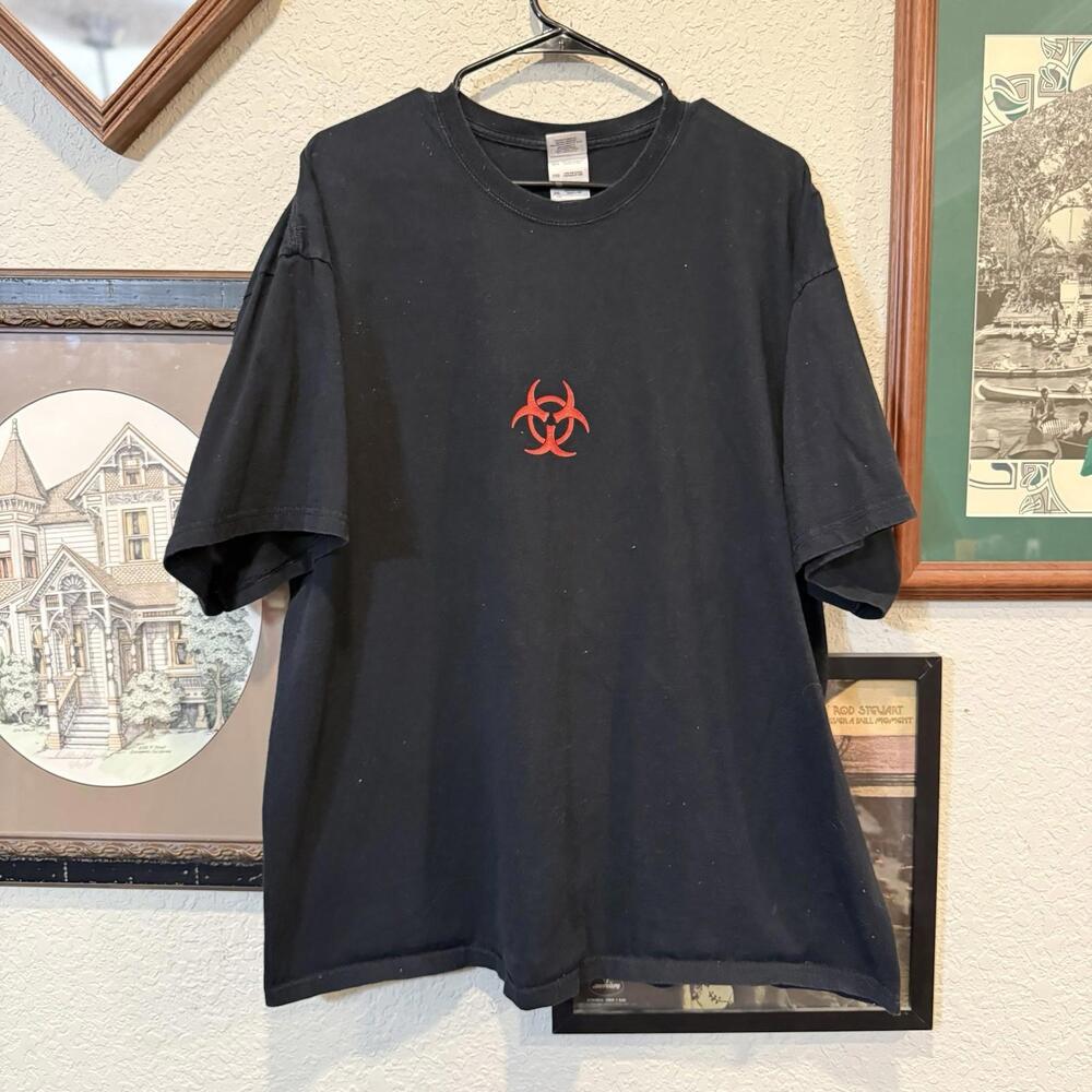 Vintage 90s RARE‎ Biohazard Haz-Mat Symbol Skateboarding Metal Band Shirt Sz 2XL